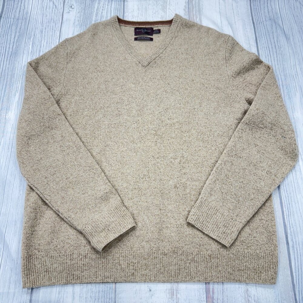 Black Brown 1826 VNeck‎ Merino Wool Sweater XL Beige Golf Mens